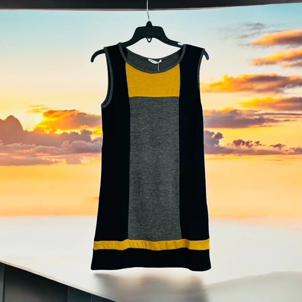 Lavand‎ Color Block Sleeveless Sheath Knit Dress Black Gray Golden Yellow “READ”